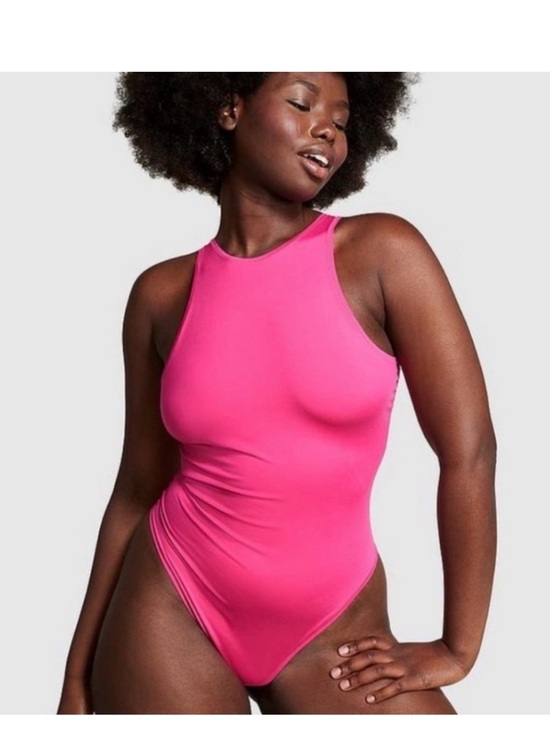 PINK Victoria's Secret Tops - PINK Victoria's Secret High-Neck Bodysuit in Bright Pink